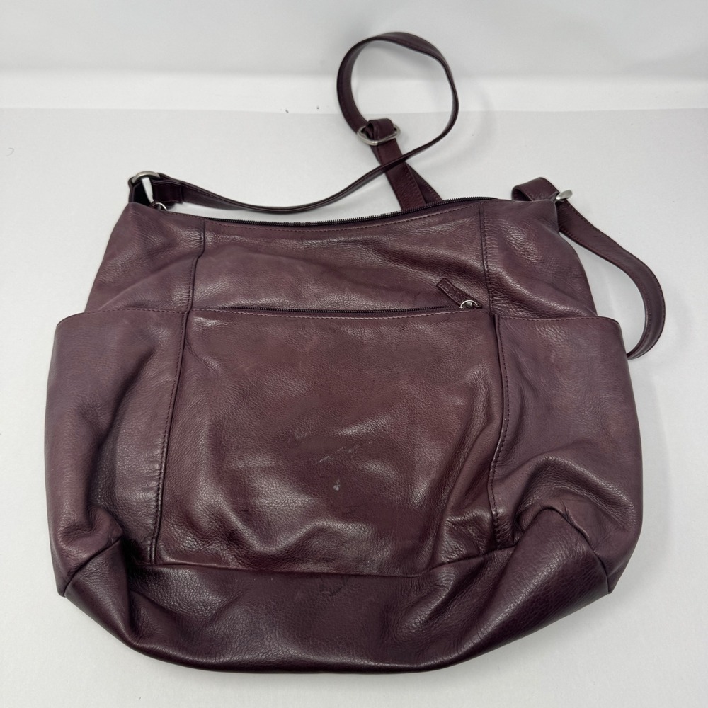 Osgoode Marley Plum Leather RFID Crossbody Bag Organizer Purse - Picture 3 of 11